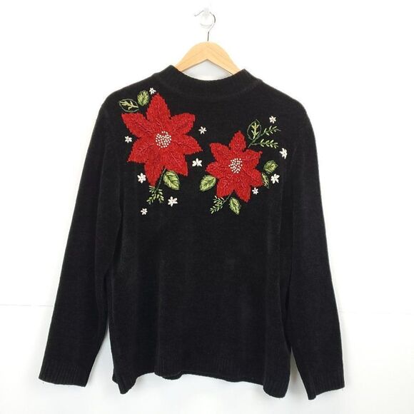 Alfred Dunner Poinsettia Pullover Holiday Sweater - Picture 1 of 11